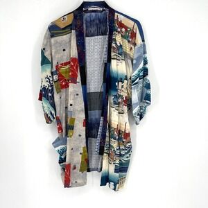 Vtg Jams World Cardigan Womens S Asia Blue Ocean Patchwork Artsy Boho